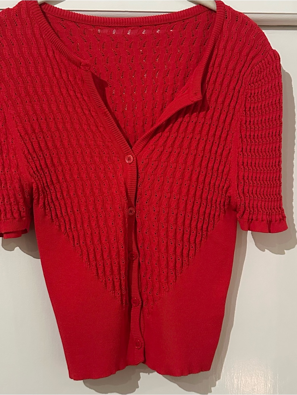 Red Textured Knit Button-Up Cardigan - Picture 3 of 3